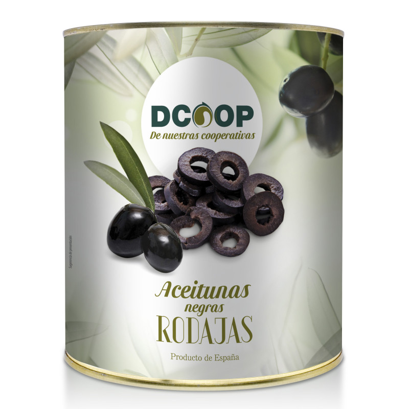 ACEITUNA NEGRA RODAJAS LATA 6/3Kg (1560g P.N.E.)